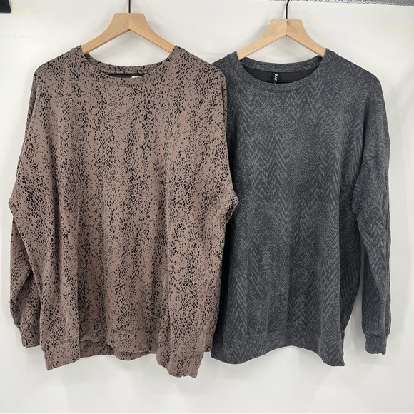 Bundle of 2 Athleta Studio to Street Printed Sweatshirts Size L/XL Brown Gray - Picture 1 of 11